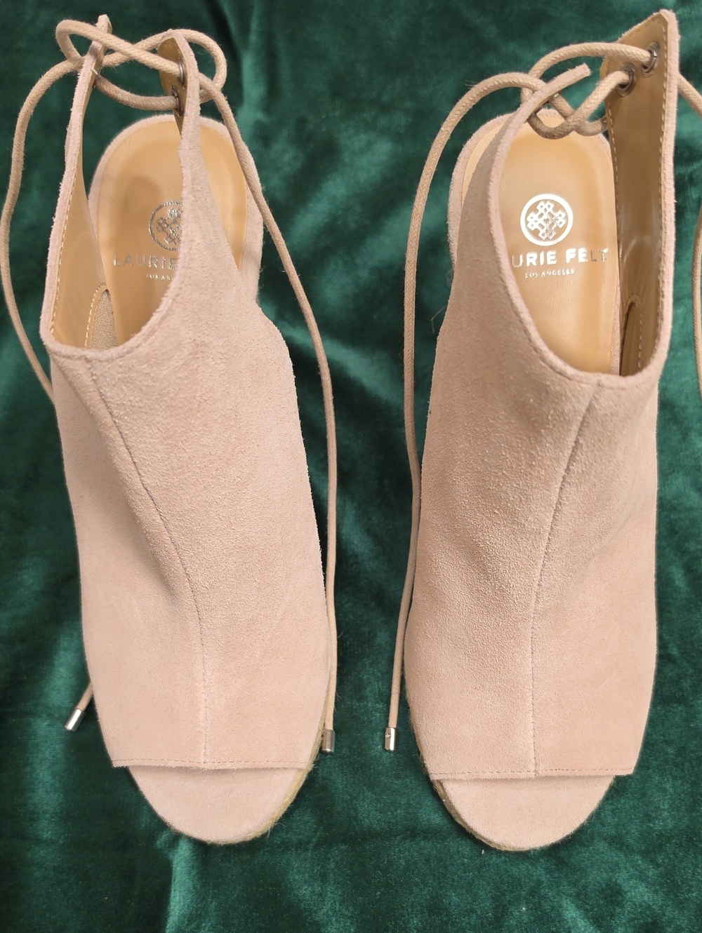 Laurie Felt Suede Lace-Back  Peep-Toe Wedge Espadrille - Size - 8.5